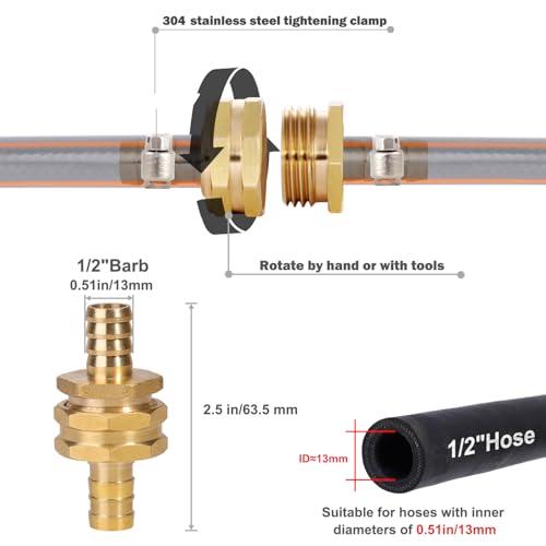 Solid Brass Garden Hose Repair Connector with Clamps Hose - Image 3