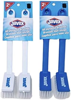 Javex All Purpose Scrub Brush, Blue & White, Lot of 2 Sets of Brushes