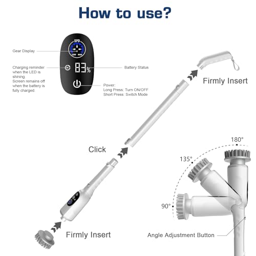 Electric Spin Scrubber, 200Mins Runtime Bathroom Scrubber - Image 7