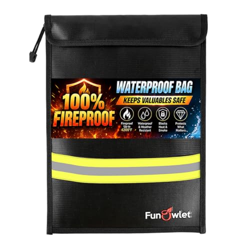 Fireproof Waterproof Money Document Bag, 15" x 11" Black - Image 2