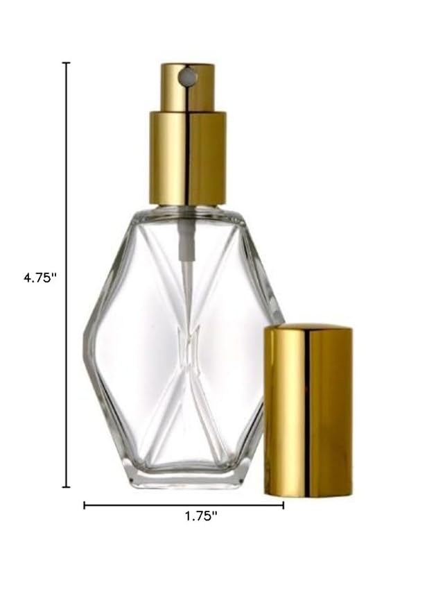 Diamond Spray Bottle. Fine Mist Perfume Cologne Atomizer for Essential Oil Aromatherapy Perfume Cologne Refillable (2 oz. 48 Bottles, Gold)