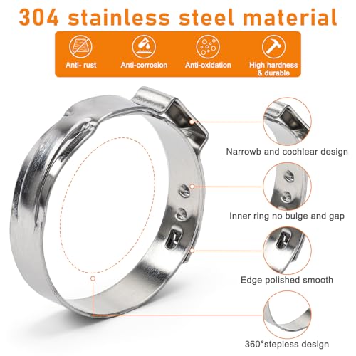 117PCS Sieqioor 16 Sizes Single Ear Hose Clamps,5.3-48.5mm(0.21–1 - Image 5