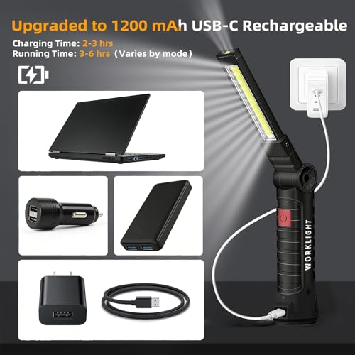 LED Rechargeable Work Light for Mechanic with Magnetic Base Hook - Image 5