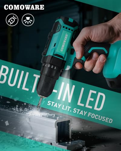 COMOWARE 20V Cordless Drill & Bits Set w/Charger, Battery - Image 7