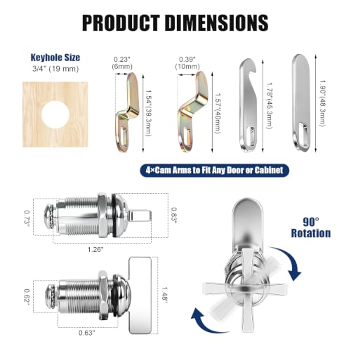 6 Pack 5/8" Thumb Operated Cam Lock Latch, Keyless RV - Image 3