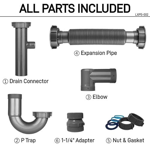 Universal 1-1/4 and 1-1/2 Inch P-Trap Sink Drain Kit - Image 6