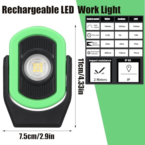 2 Pack 780 Lumens Magnetic Work Light, Green-2pk - Image 4