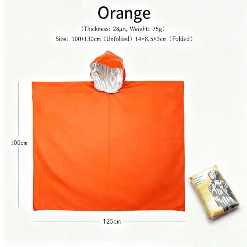 Camping Emergency Poncho for Hiking Survival (Orange, 4P - Image 3