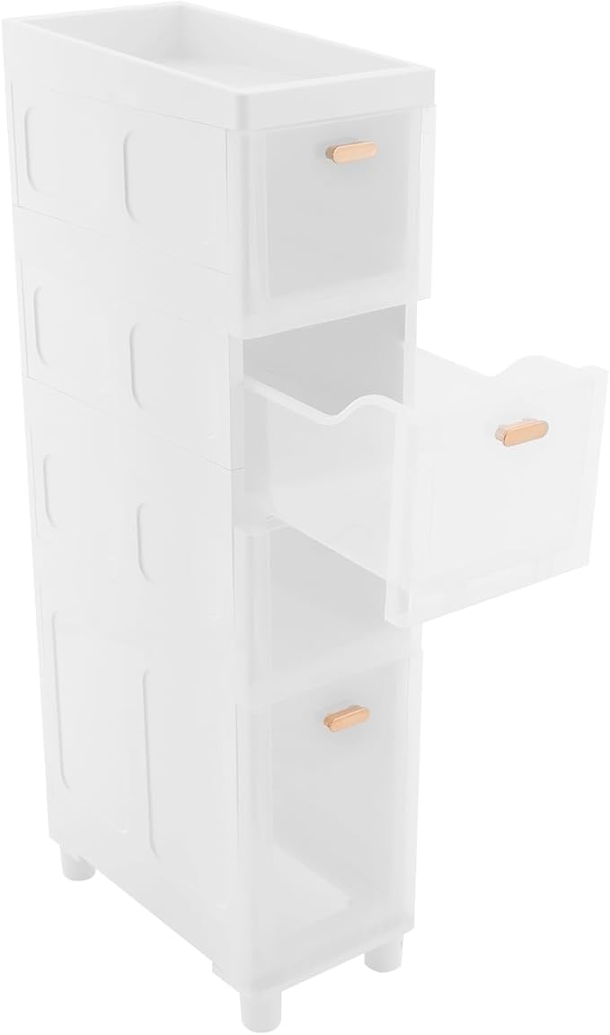 Slim Bathroom Storage Cabinet with 4 Drawers, Bathroom Floor Storage Cabinet, Narrow Storage Organizer for Small Spaces