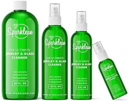 SPARKLEAN Jewelry & Glass Cleaner Spray (16 Oz) - Biodegradable, Ammonia-Free Solution for Gold, Silver & Diamond Rings - Safe for Ultrasonic Machines - Eco-Friendly - Value Size