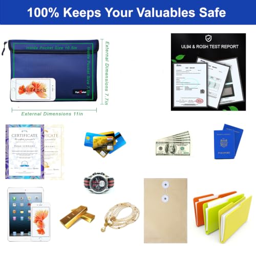 Fireproof Waterproof Money Document Bag, 11"x7.7", Blue - Image 6