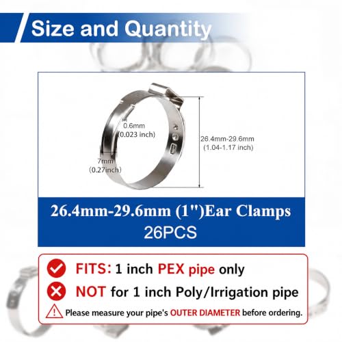 26Pcs Single Ear Hose Clamps 26.4mm-29.6mm for 1 inch PEX - Image 4