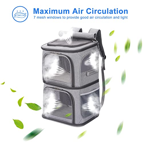 2-in-1 Double Pet Carrier Backpack for Small Cats & Dogs, Grey - Image 5