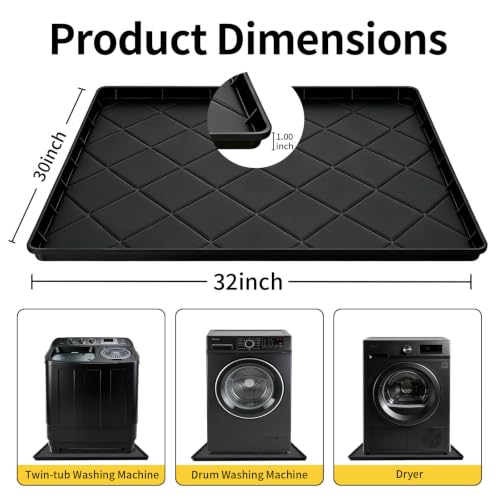 32" x 30" Foldable Washing Machine Drain Pan Silicone Mat,Black - Image 3