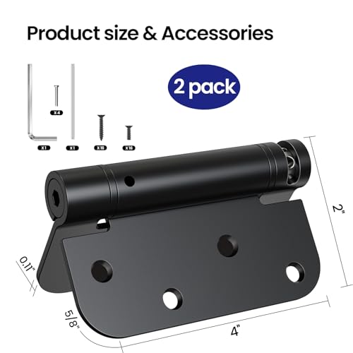 Self Closing Door Hinges 4 Inch, Matte Black Spring Loaded Hinges - Image 3