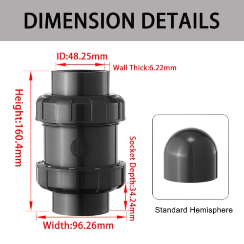 1-1/2" SCH80 PVC True Union Check Valve, Gravity Ball - Image 3