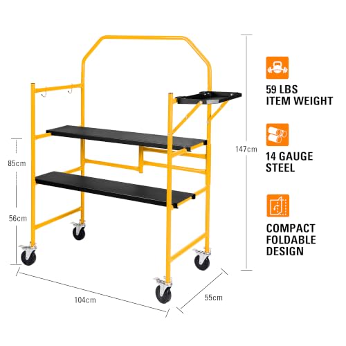 4FT Portable Rolling Scaffolding 500 lbs Capacity Folding - Image 3