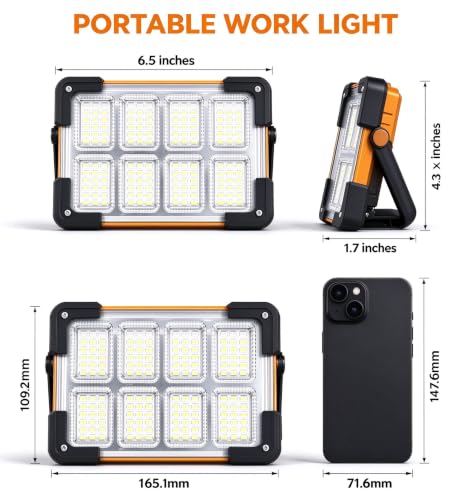 120W Solar Rechargeable 144 LED Work Light, 10000LM Flood Light - Image 3