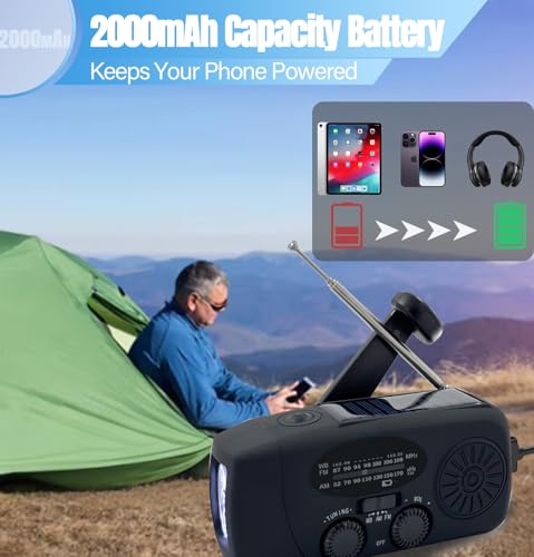 Emergency Weather Radio, Solar Hand Crank Radio AM/FM NOAA - Image 4