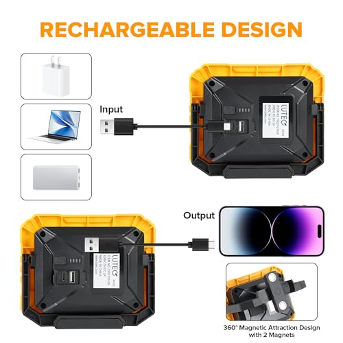 LUTEC 3500LM LED Work Light, Rechargeable Magnetic Work | Home Repair - Image 7