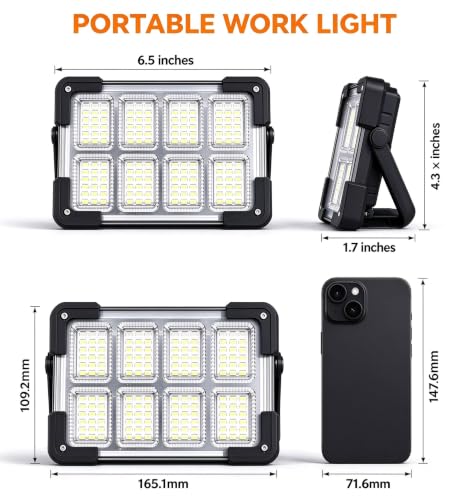 120W Solar Rechargeable 144 LED Work Light, 10000LM Flood Light - Image 3