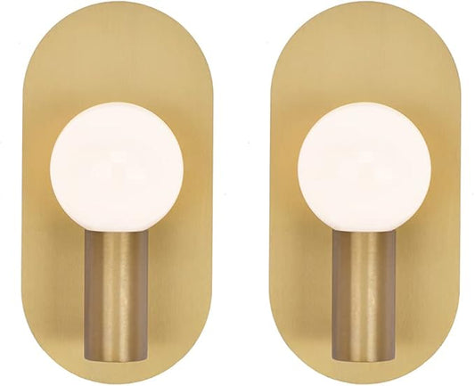 Gold Modern Wall Sconce Set of 2, Mid Century Sconces Wall Lighting Oval Stylish Vanity Lighting Fixtures, Brushed Vintage Wall Mount Lights for Living Room, Bathroom, Bedroom