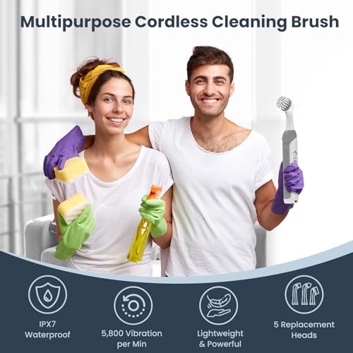 LifeBasis Cordless Rechargeable Power Scrubber Brush, White - Image 7