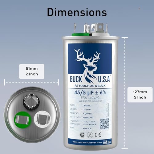 Buck 45+5uF 45/5 MFD ±6% CBB65B Dual Run Round Start | Pet Essentials - Image 6