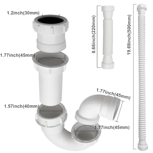 White 1 1/4" and 1-1/2" P-Trap Plumbing Kit with Threaded - Image 3