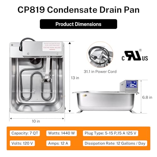 CP819 Commercial Condensate Evaporator Pan, 7 QT 120V 1440W 12A - Image 3