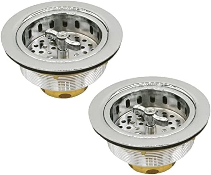 Westbrass Wing Nut Style Large Kitchen Sink Basket Strainer, 2 Pack, Polished Nickel, D2135-05