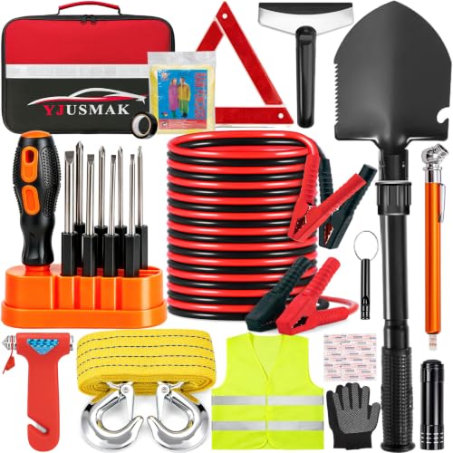 Car Roadside Emergency Kit with Jumper Cables, Shovel - Image 2