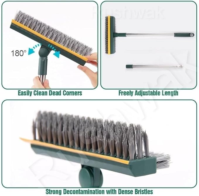 3 in 1 Long Handle Bathroom Cleaning Brush with Wiper, 180° Rotate for Floor/Toilet Cleaning (Multicolor)