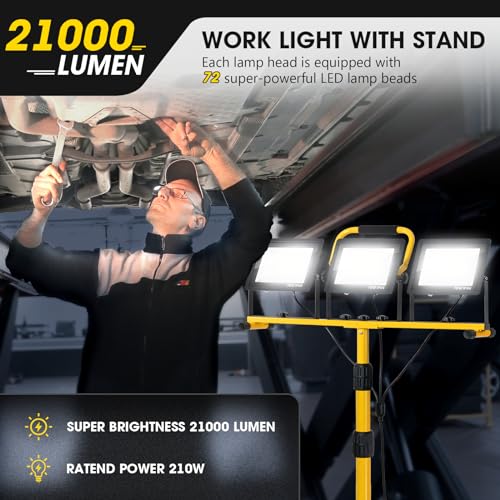 21000Lumen LED Work Lights with Stand - 3 Head Portable - Image 3