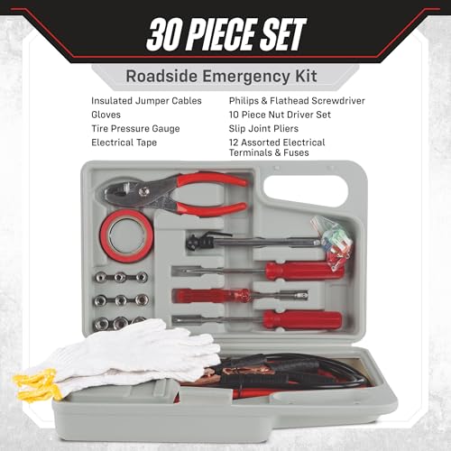 Stalwart Roadside Emergency Car Kit, 30-Piece, Gray/Red - Image 4