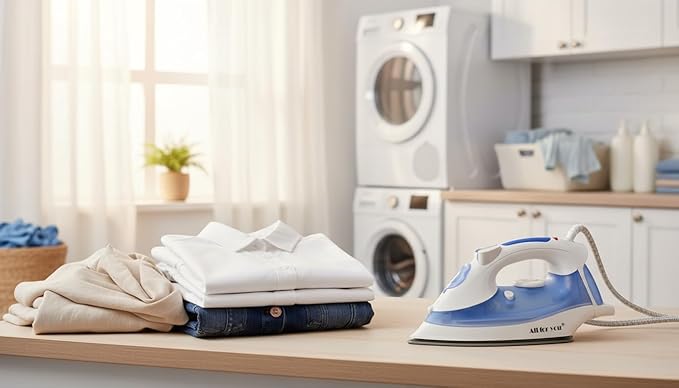 J&V TEXTILES Steam Iron with Ceramic Soleplate, Adjustable Temperature Control, Burst Steam Function, Anti-Calc System, Self-Clean Feature for All Fabrics (Blue)