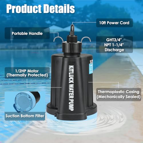 Submersible Water Pump, 1/2HP Thermoplastic Sump Pump - Image 3