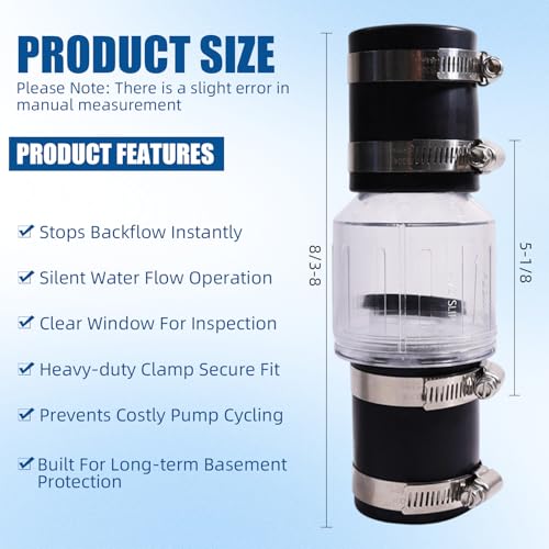 1-1/2 Inch Silent Sump Pump Check Valve, Spring-Loaded Quiet - Image 3
