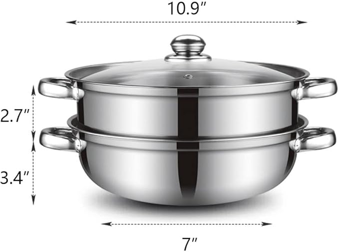 Steamer Pot for Cooking 11 inch Steamer Pot, 3-tier Multipurpose 18/8 Stainless Steel Steam Pot Cookware with Lid for Vegetable, Dumpling, Stock, Sauce, Food
