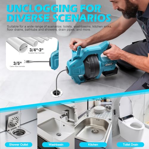 Cordless Drain Auger, 24FT Electric Plumbing Snake for Makita 18V - Image 7