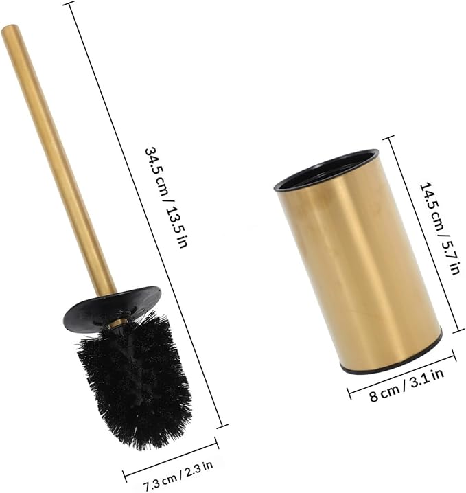 HEMOTON Stainless Steel 304 Toilet Brush and Holder Set Round Gold Bathroom Cleaning Brush with 3 Replacement Heads Standing Toilet Bowl Kit for Home Bathroom Accessories