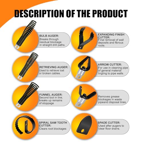 8-Piece Drain Snake Drill Attachment, Cutter and Auger Set - Image 5