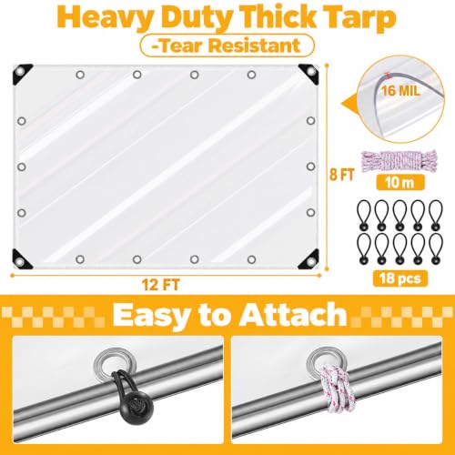 8x12ft 16Mil Thick Clear Tarp for Chicken Coop,Chicken Coop - Image 3