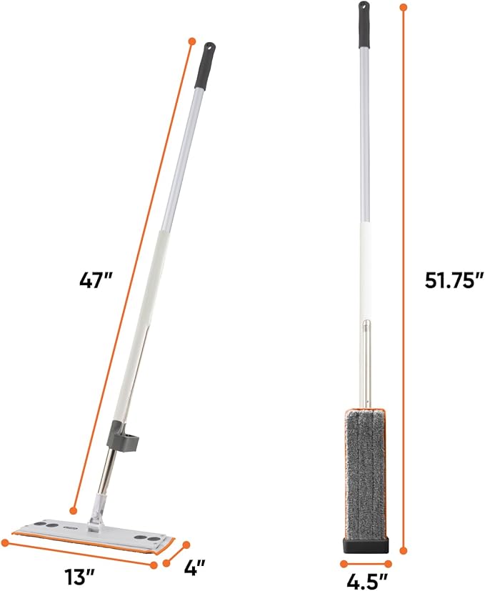 Superio Self-Wringing Microfiber Cleaning Mop with Hands-Free Wringing Blade and 3-Pack Reusable & Washable 8" x 4.5" Microfiber Mopping Pad for Home, Kitchen, Bathroom, Streak-Free Cleaning