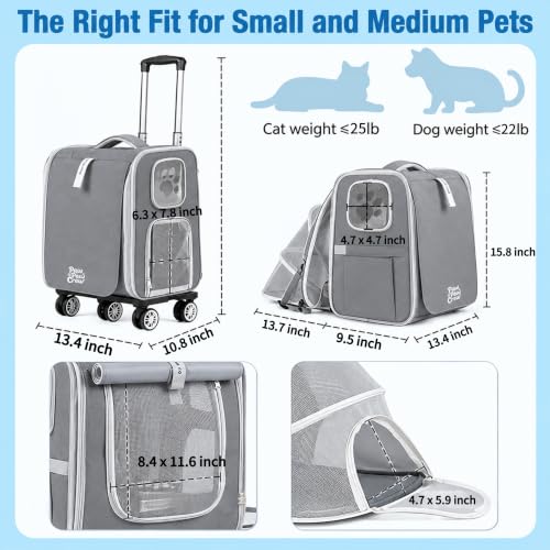 Pet Carrier Backpack with Wheels Rolling for Cats & Small Dogs - Image 5
