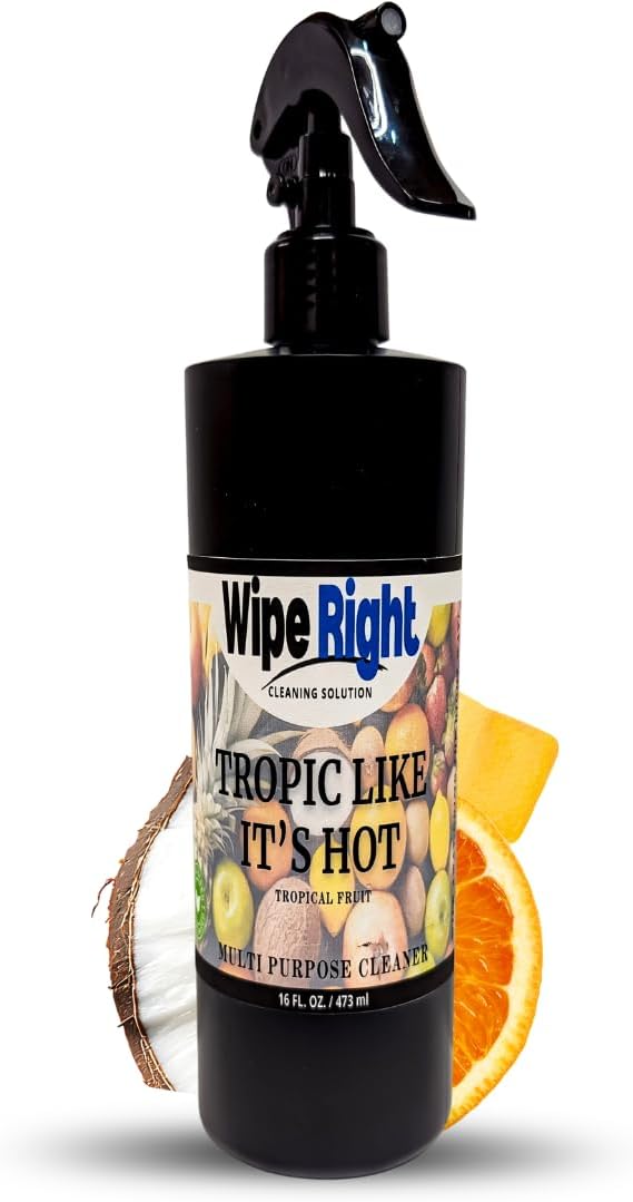 Wipe Right Cleaning Solution-Tropic Like It's Hot- Multi Purpose Household Daily Cleaner. Plant Based 16 oz. Coconut, Pineapple, Orange Scented. Use in Kitchen, bathroom, countertop,walls,fridge,stove