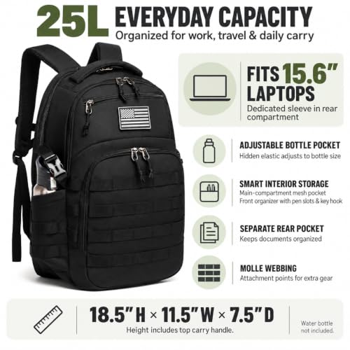 Military tactical backpack, backpack for men black | Travel Essentials - Image 4