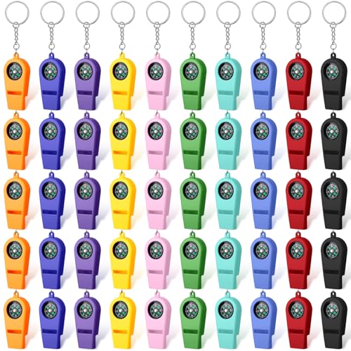 Tellegloww 50 Pcs 2 in 1 Compass Whistles with Keychains - Image 2