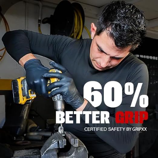 Heavy Duty 6 Mil Black Nitrile Gloves - Disposable, Latex & Powder Free | Mechanic, Food Prep & Tattoo | Rubber Gloves for Cooking, Cleaning & Household | Pack of (100)