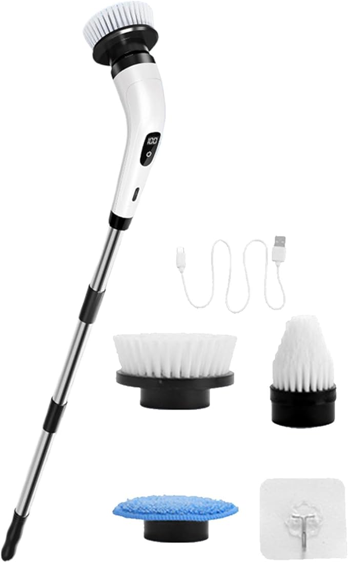 Electric Spin Scrubber, Cordless Bathroom Scrubber, Electric Brush Cleaner, 370 RPM USB Rechargeable Scrubber with 3 Replaceable Brush Heads, 2 Adjustable Speeds Bathroom